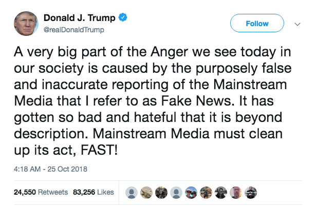 Trump tweet over de media aanslag