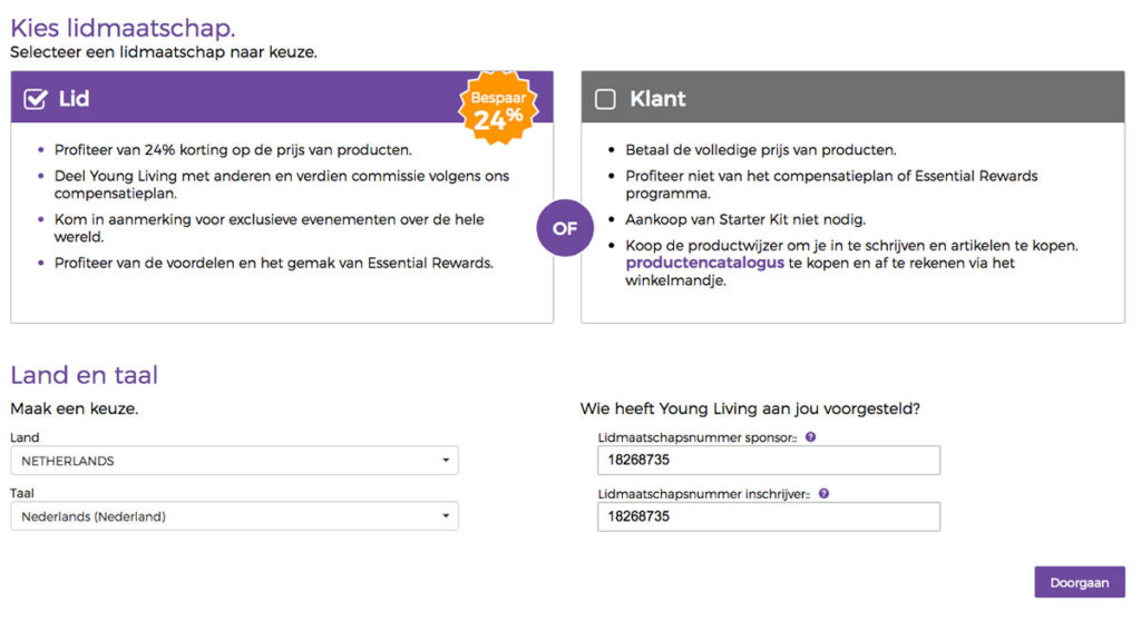 Young Living startscherm