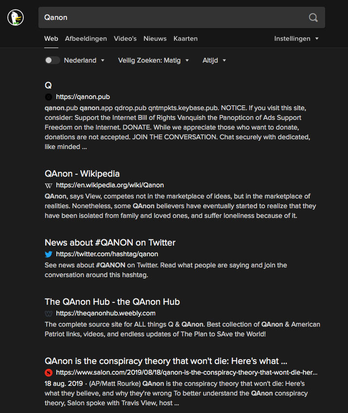 DuckDuckGo zoekmachine Qanon