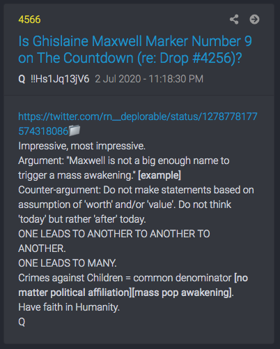 Q post 4566 Ghislaine Maxwell